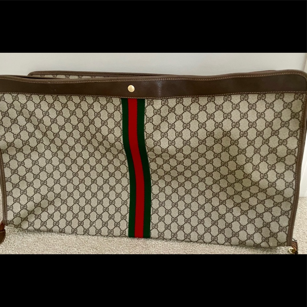 GUCCI VINTAGE BROWN SUITCASE w/Red & Green Stripe